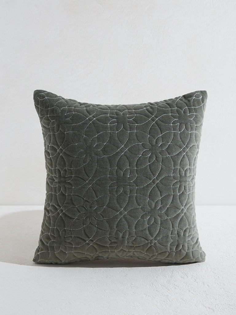 Westside Home Dark Green Geometrical Floral Design Cushion Cover