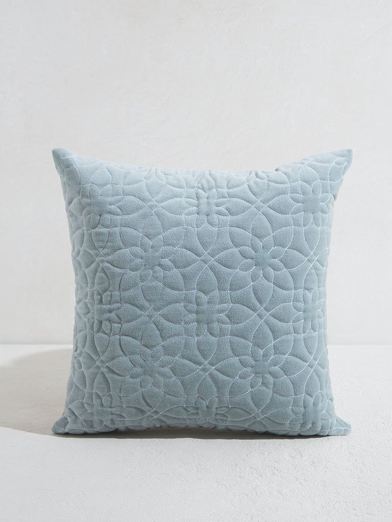 Westside Home Light Blue Geometrical Floral Pattern Cushion Cover