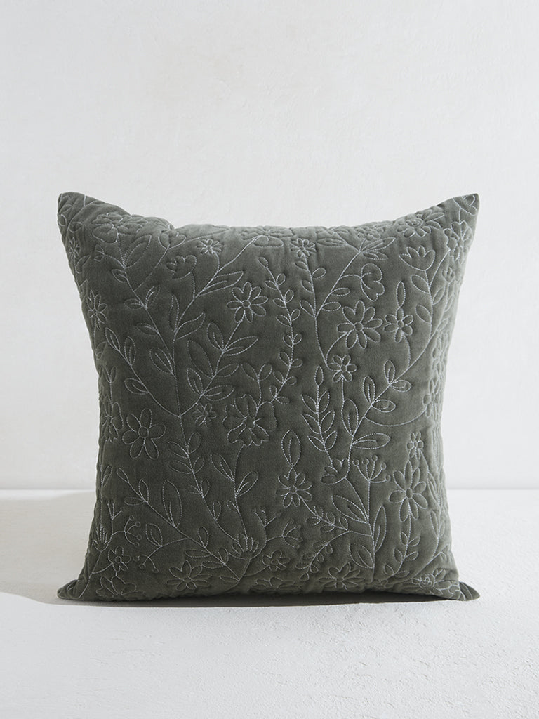 Westside Home Dark Green Geometrical Floral Pattern Cushion Cover