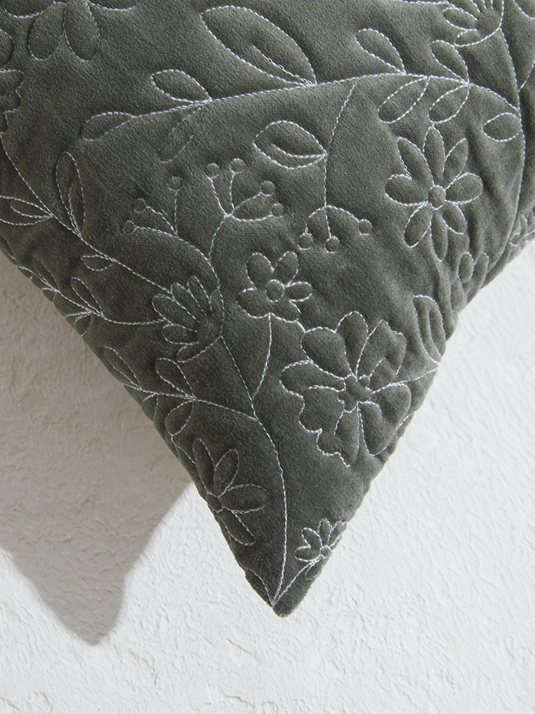Westside Home Dark Green Geometrical Floral Pattern Cushion Cover