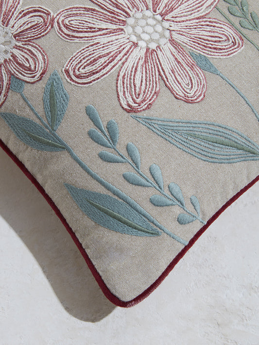 Westside Home Pink Daisy Embroidered Cushion Cover