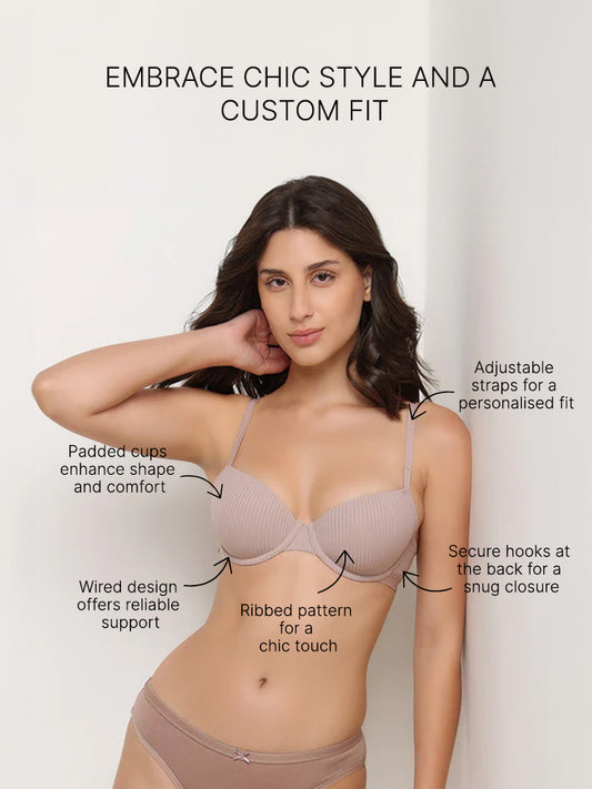 Wunderlove Light Taupe Ribbed Wired Bra