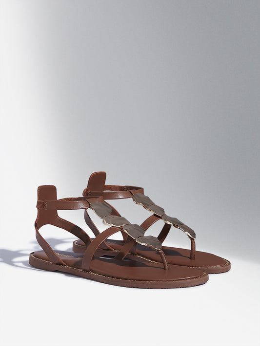 LUNA BLU Tan Hardware Detailed Gladiator Sandals