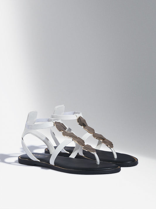 LUNA BLU White Hardware Detailed Gladiator Sandals