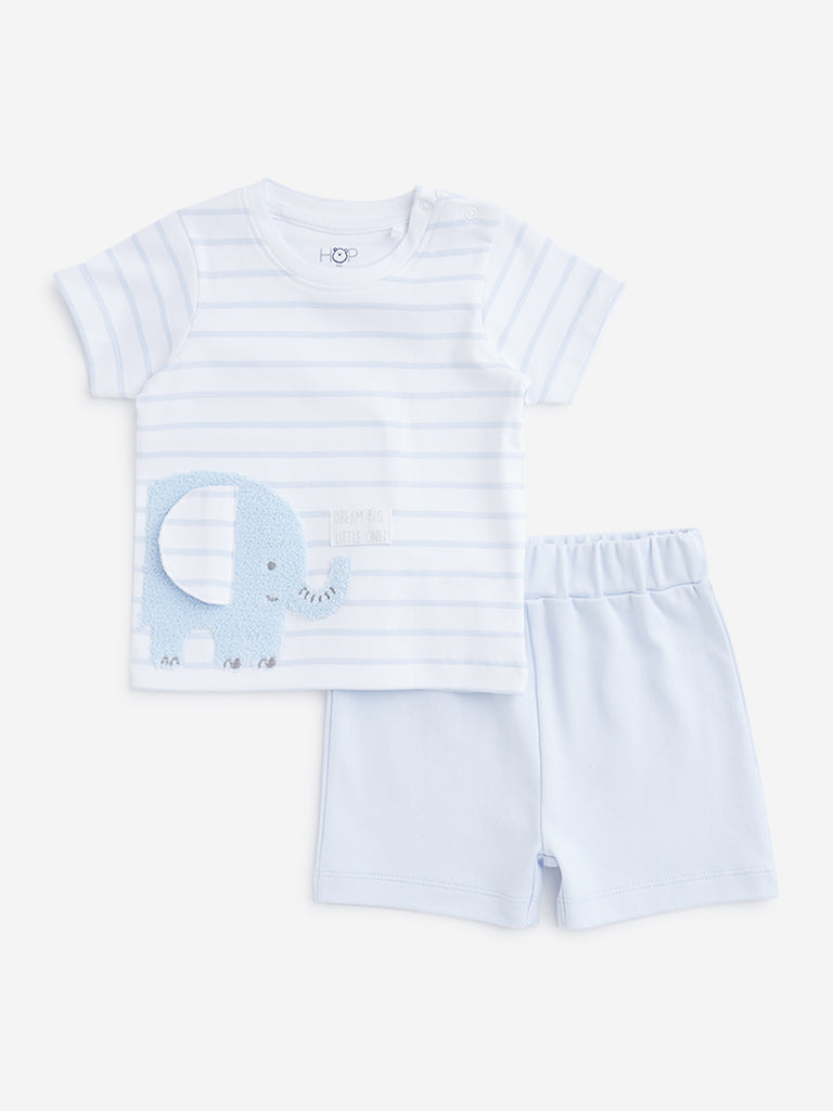 HOP Baby Light Blue Elephant Design T-Shirt with Shorts Set
