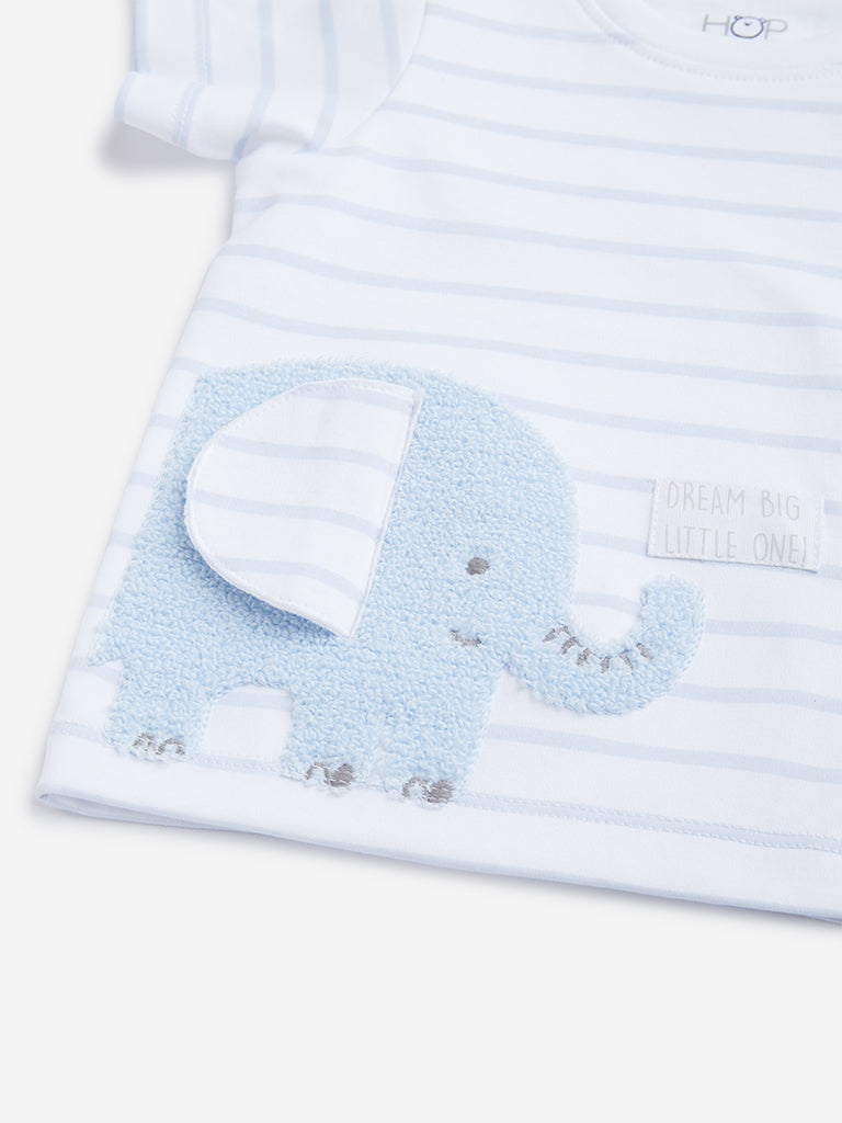 HOP Baby Light Blue Elephant Design T-Shirt with Shorts Set