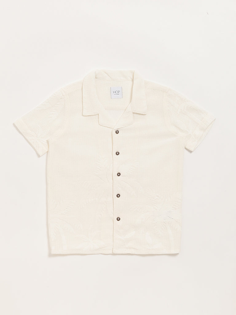 HOP Kids Off-White Patterned-Knit Resort Shirt