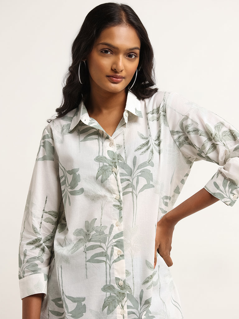 Utsa Green Floral Printed Cotton Tunic