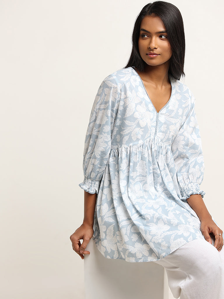 Buy Utsa Blue Floral Print Cotton Kurti from Westside
