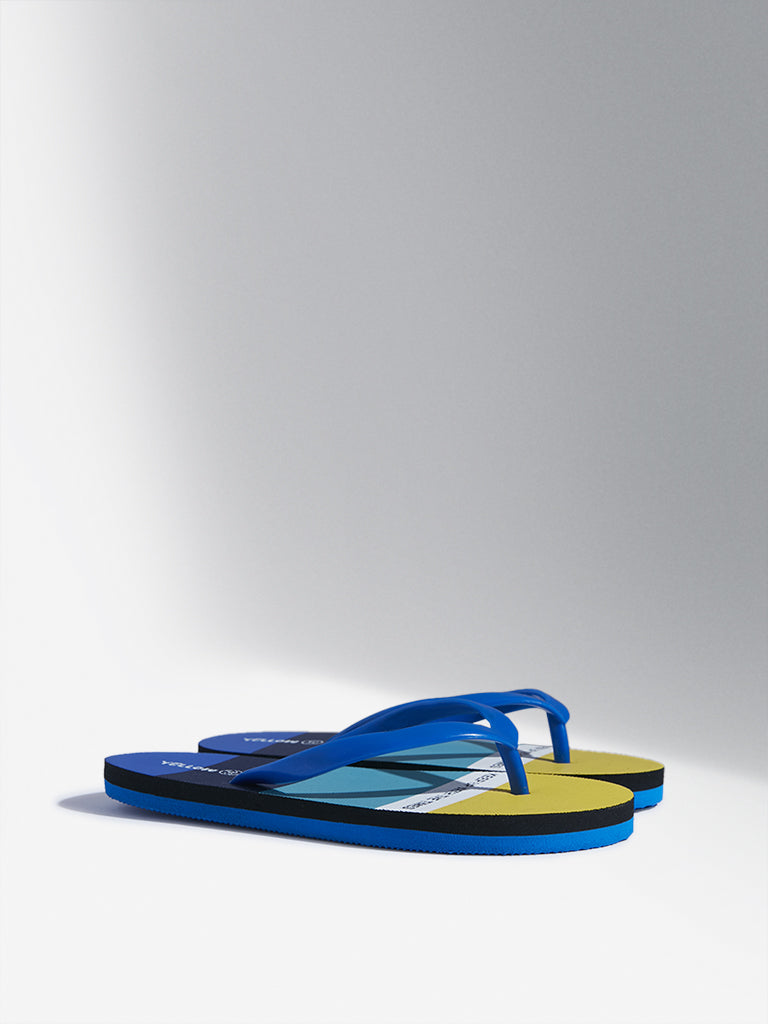 Yellow Blue Colour-Blocked Flip-Flops