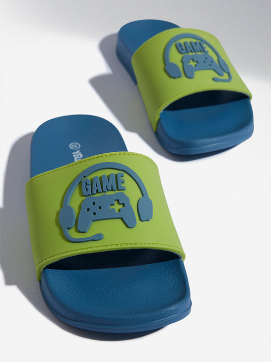 Yellow Lime and Blue Text Embossed Slides