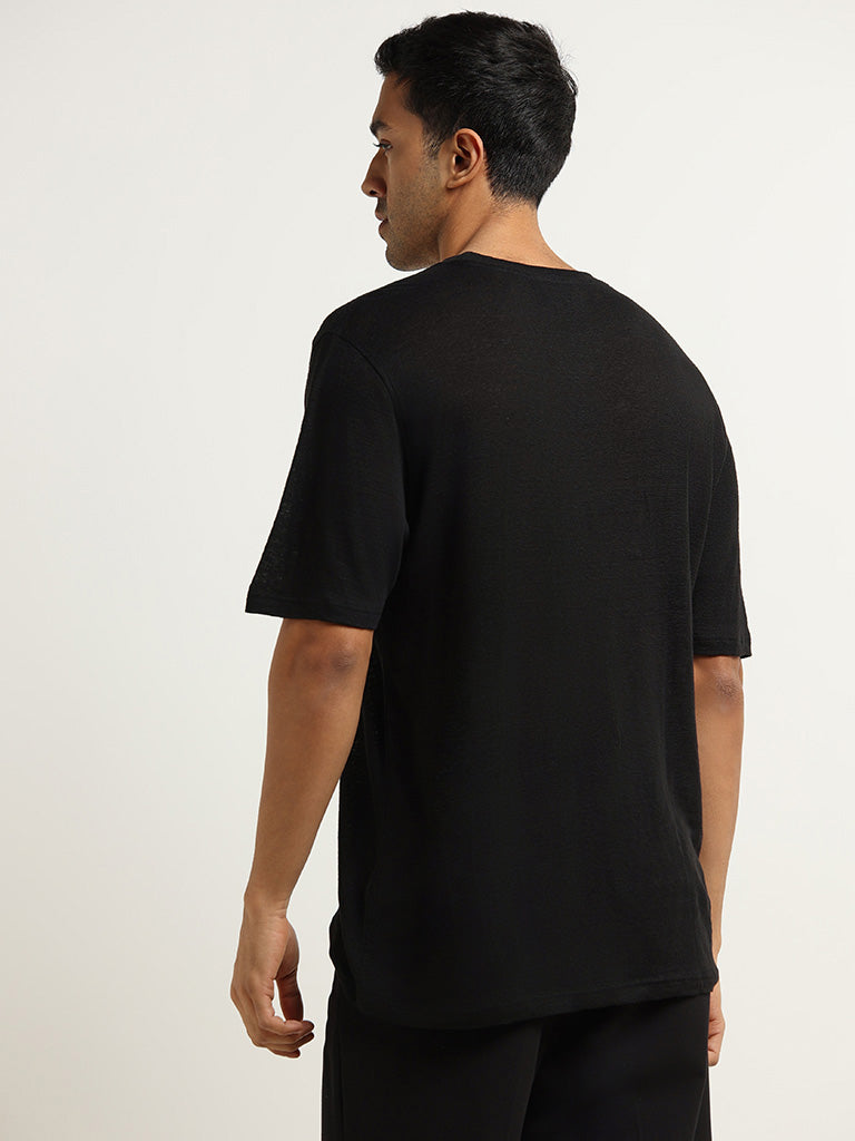 Ascot Black Linen Solid Relaxed Fit T-Shirt