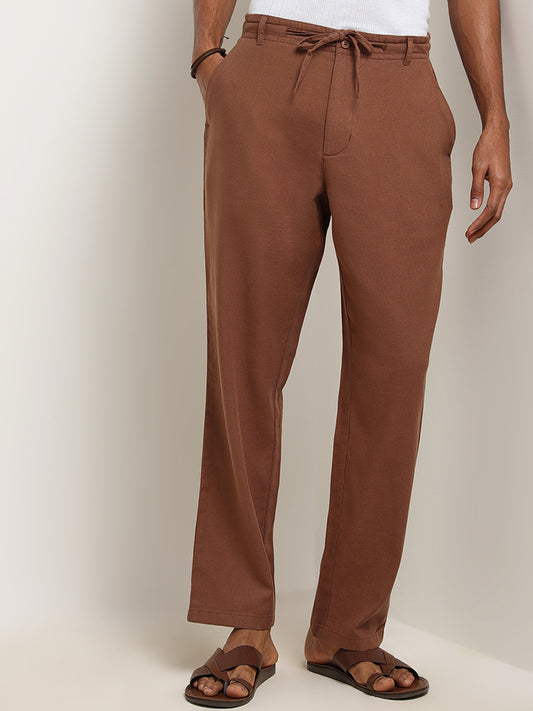 ETA Brown Cotton Relaxed Fit Chinos