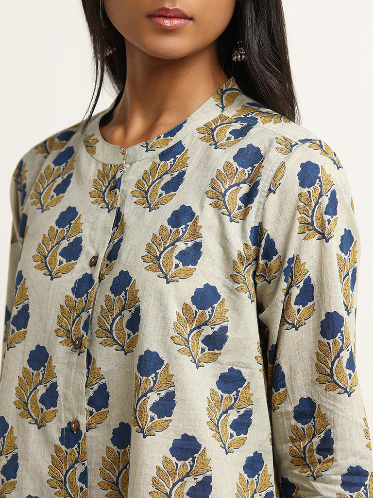 Utsa Indigo Floral Print Cotton Tunic