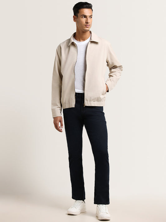 Ascot Beige Cotton Blend Relaxed Fit Bomber Jacket