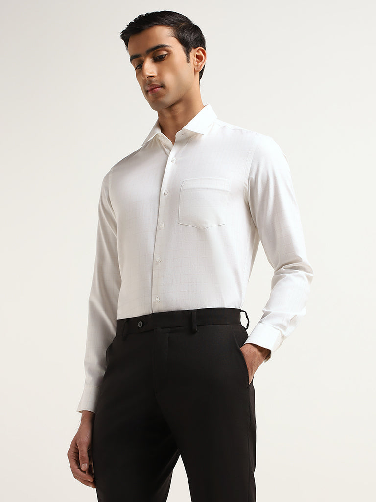 WES Formals White Checkered Cotton Slim Fit Shirt