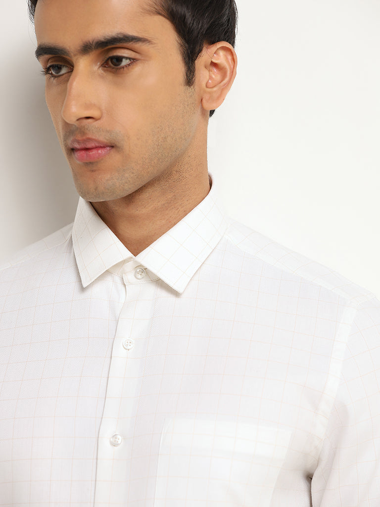 WES Formals White Checkered Slim Fit Shirt