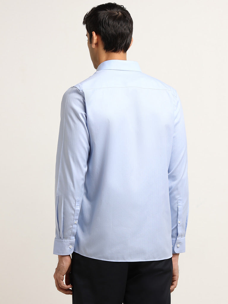 WES Formals Light Blue Solid Cotton Slim Fit Shirt