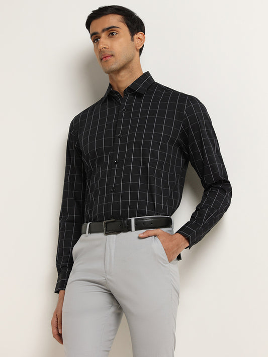WES Formals Black Checked Relaxed Fit Shirt