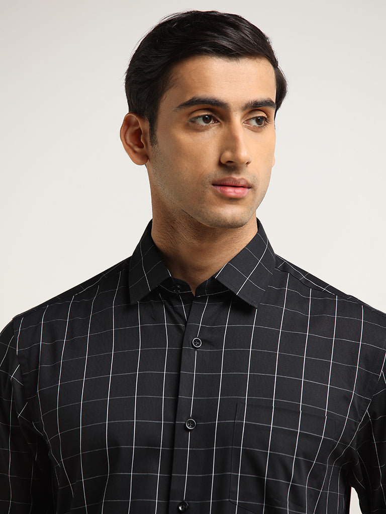 WES Formals Black Checked Cotton Relaxed Fit Shirt