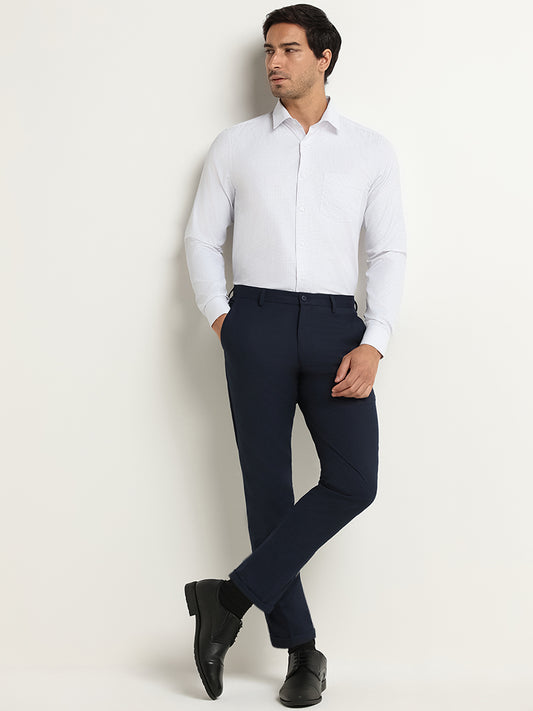 WES Formals Navy Carrot Fit Mid-Rise Trousers