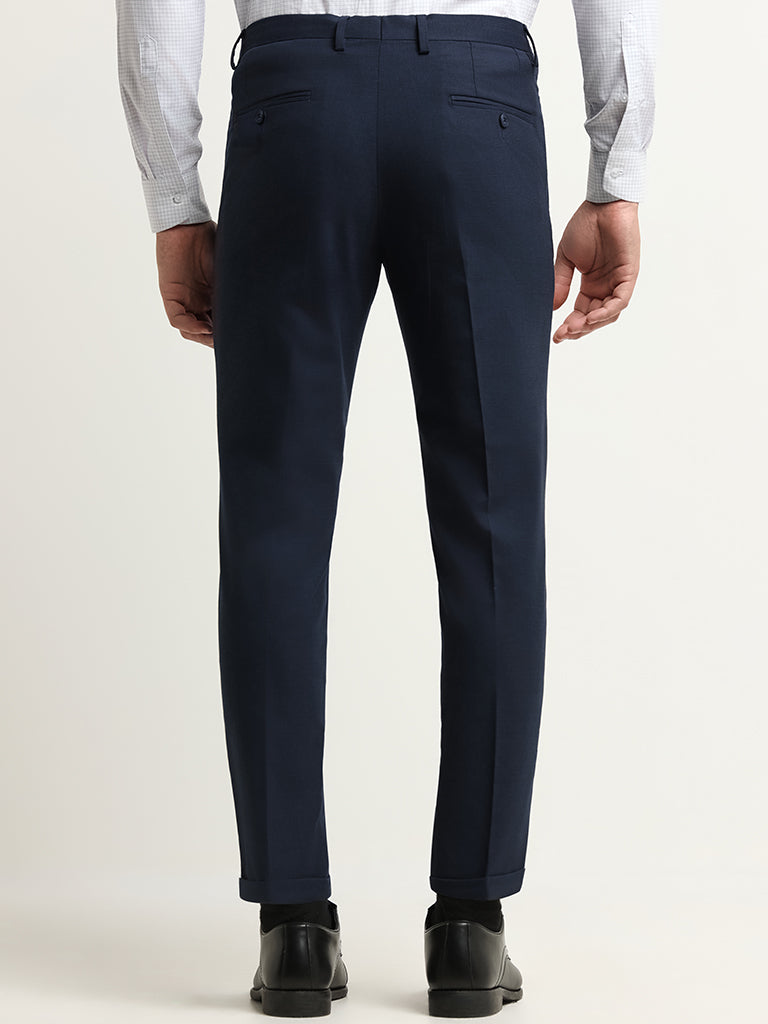 WES Formals Navy Carrot Fit Mid-Rise Trousers
