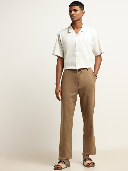 ETA Brown Self-Patterned Relaxed Fit Chinos