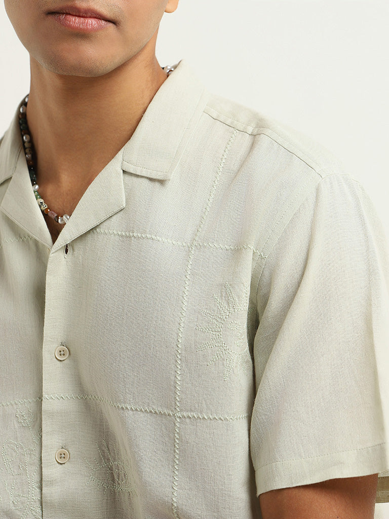 ETA Green Embroidered Relaxed Fit Shirt