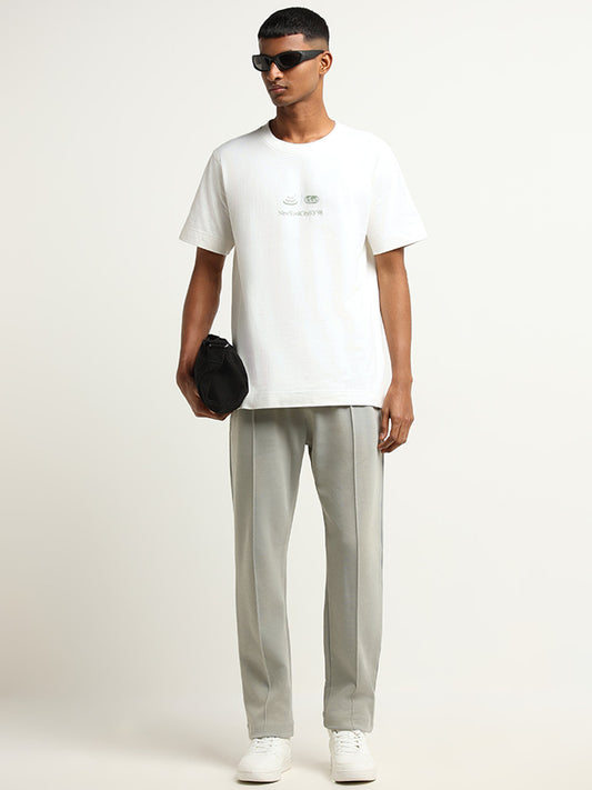 Studiofit Off-White Printed Relaxed Fit T-Shirt