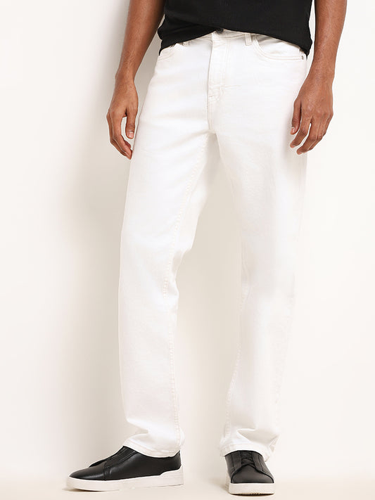 Nuon Off-White Straight Fit Mid Rise Jeans