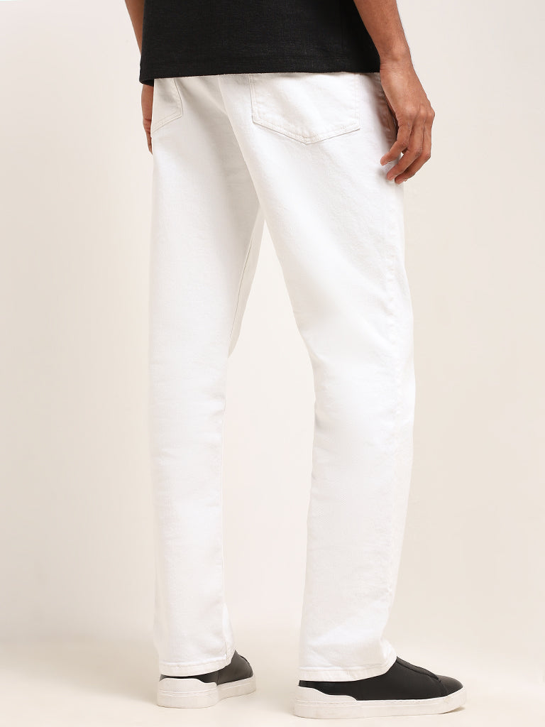 Nuon Off-White Straight Fit Mid Rise Jeans