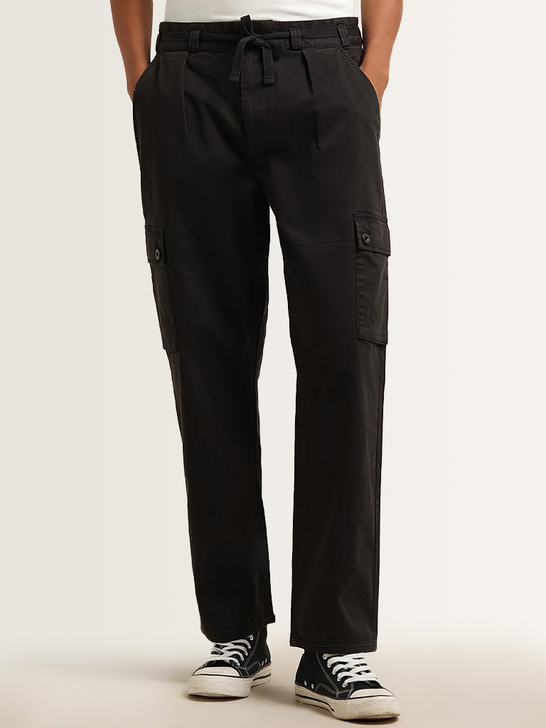 Nuon Black Cotton Blend Cargo-Style Mid-Rise Pants