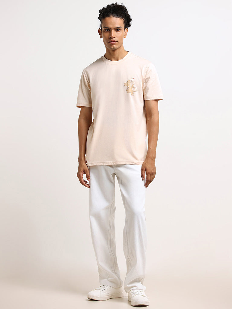 Nuon Peach Cotton Slim-Fit T-Shirt