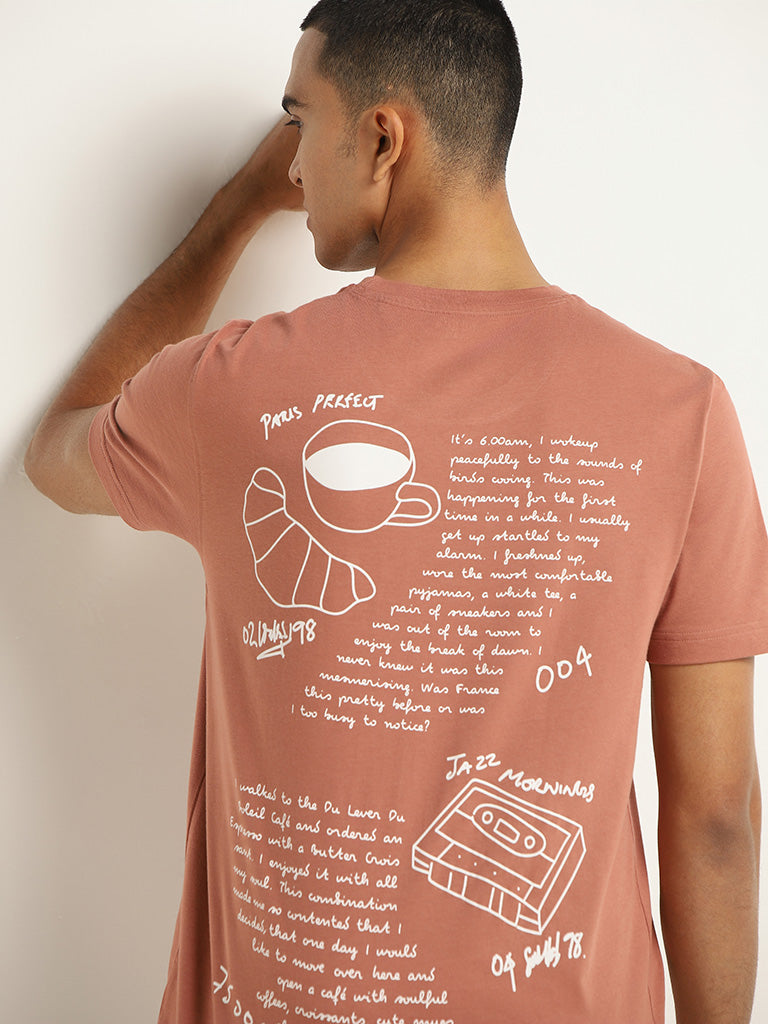 Nuon Brown Printed Slim Fit T-Shirt