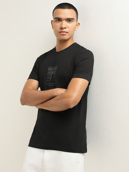 Nuon Black Printed Slim Fit T-Shirt