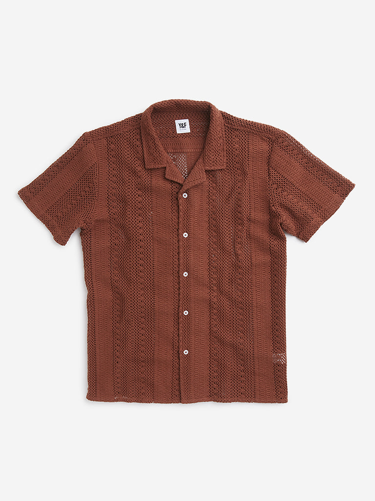 Y&F Kids Brown Knit-Textured Shirt