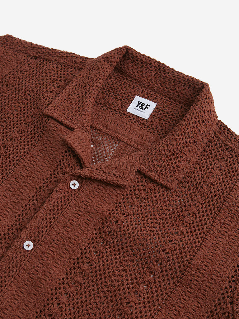 Y&F Kids Brown Knit-Textured Shirt