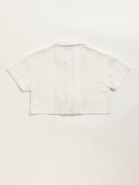 Y&F Kids White Mesh Crop Shirt