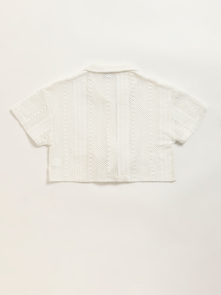 Y&F Kids White Mesh Crop Shirt