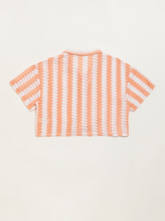 Y&F Kids Peach Mesh Crop Shirt
