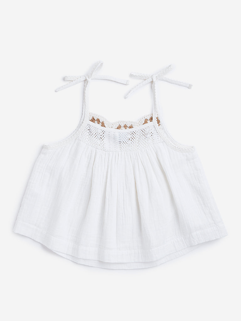 Y&F Kids White Floral Embroidered Sleeveless Top