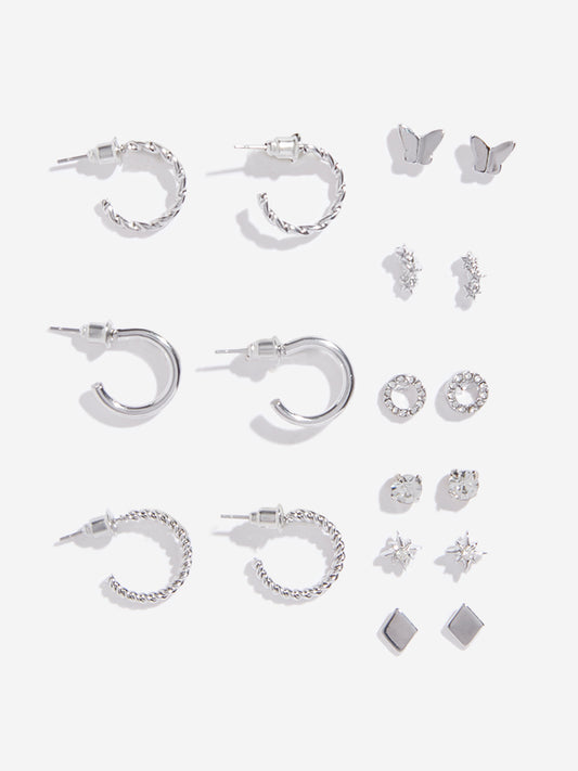 Westside Accessories Silver Earrings Set - Pack of 9