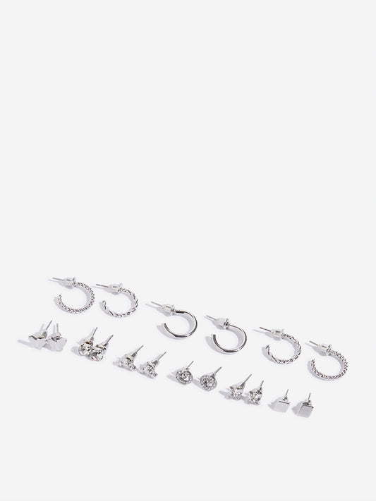 Westside Accessories Silver Earrings Set - Pack of 9