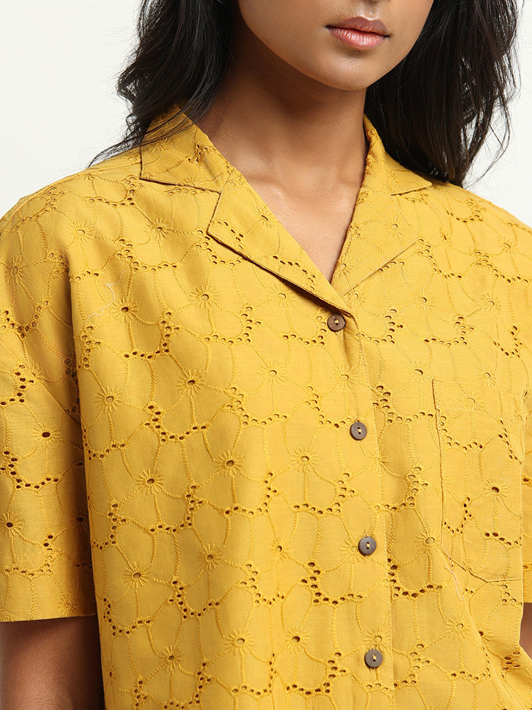 LOV Mustard Eyelet Embroidered Shirt