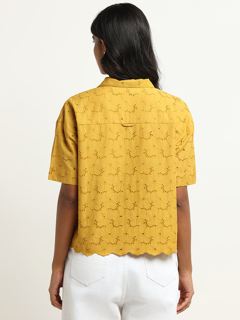LOV Mustard Eyelet Embroidered Cotton Shirt