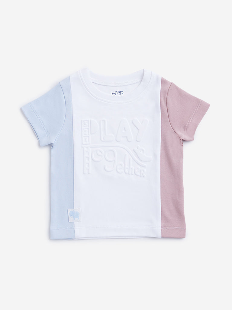 HOP Baby White Text Embossed T-Shirt