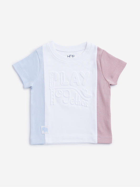 HOP Baby White Text Embossed T-Shirt