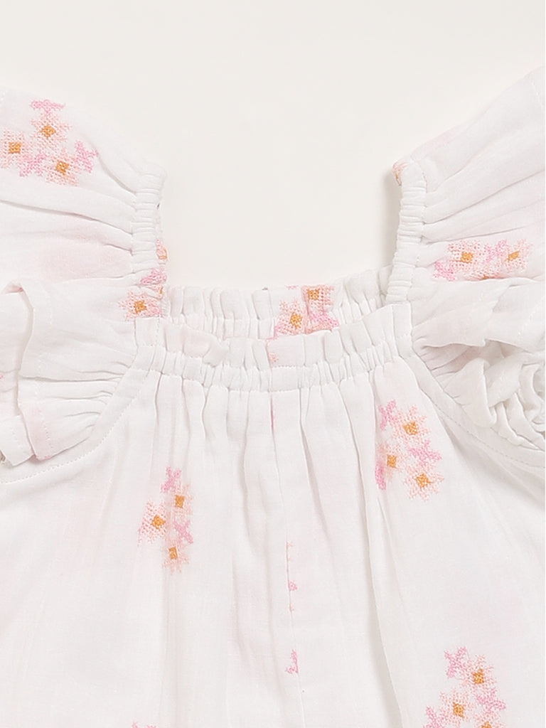 HOP Baby White Embroidered Playsuit
