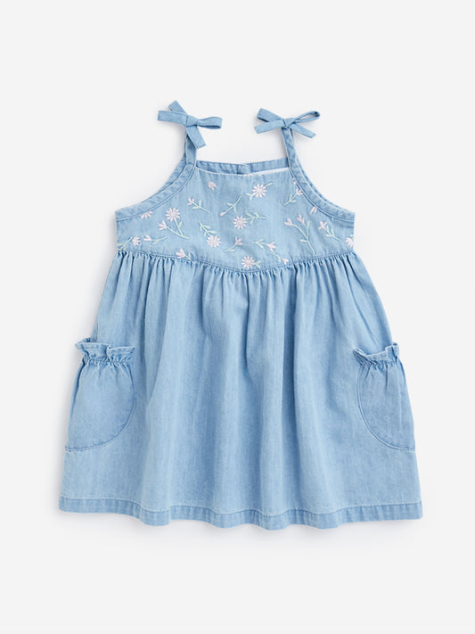 HOP Baby Blue Embroidered Fit and Flare Dress