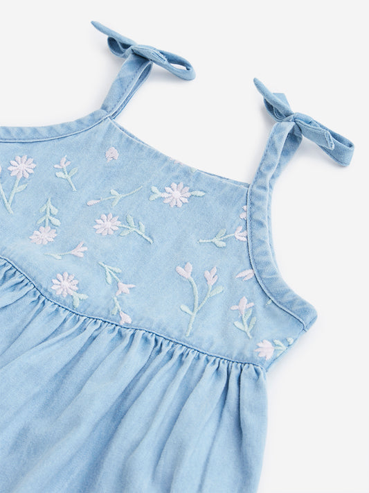 HOP Baby Blue Embroidered Fit and Flare Dress